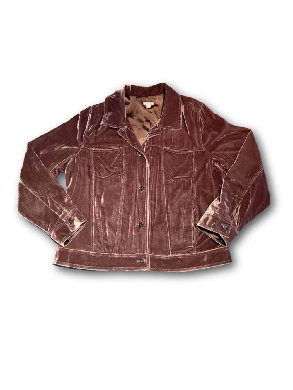 J. Jill Plum Brown Velvet Trucker Jacket Size L Boho Whimsigoth